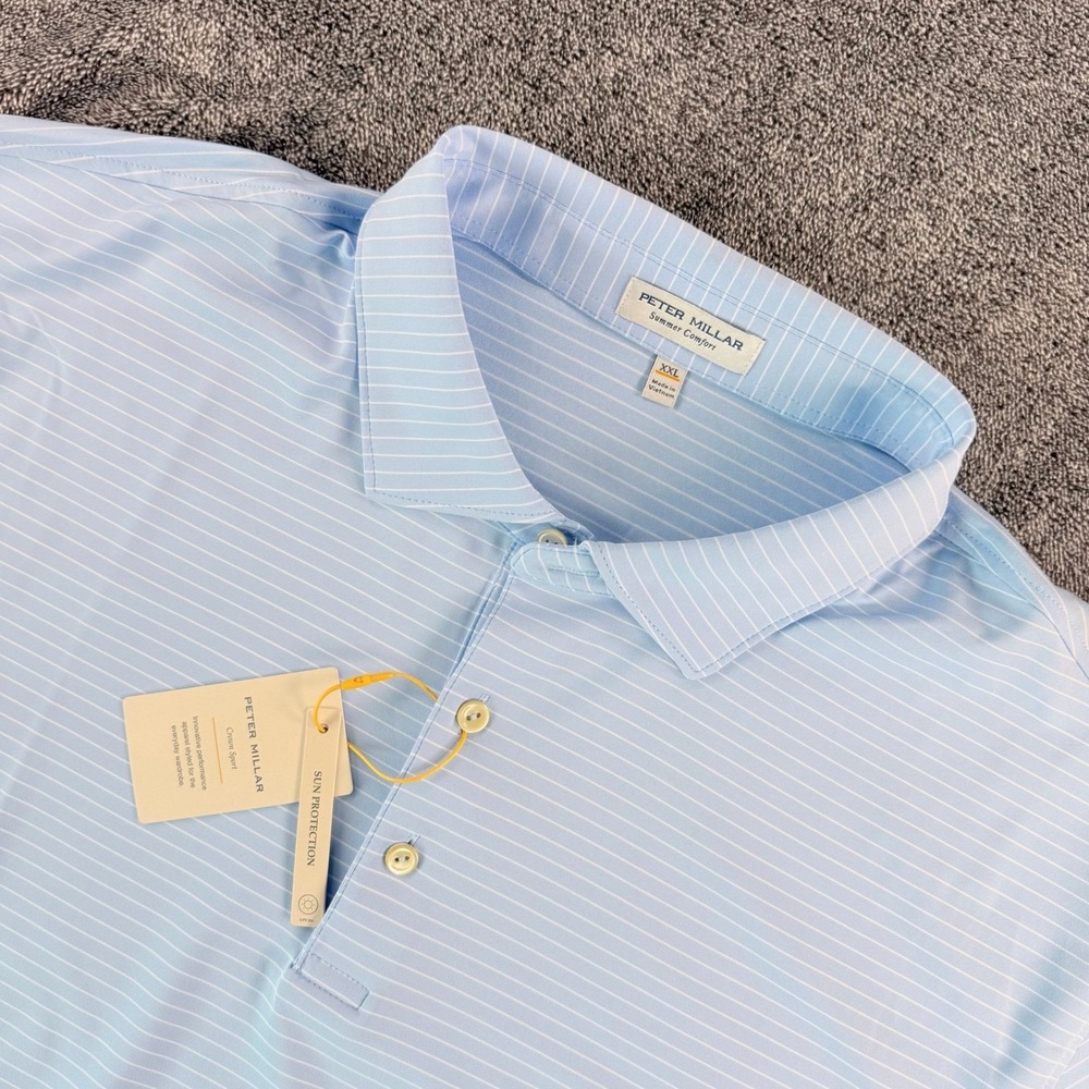 Peter Millar Summer Comfort Polo Mens XXL Blue Striped Crown Sport NWT $145.00